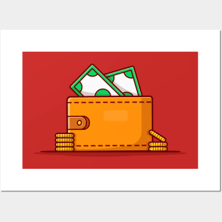 Wallet With Money Cartoon Vector Icon Illustration Posters and Art